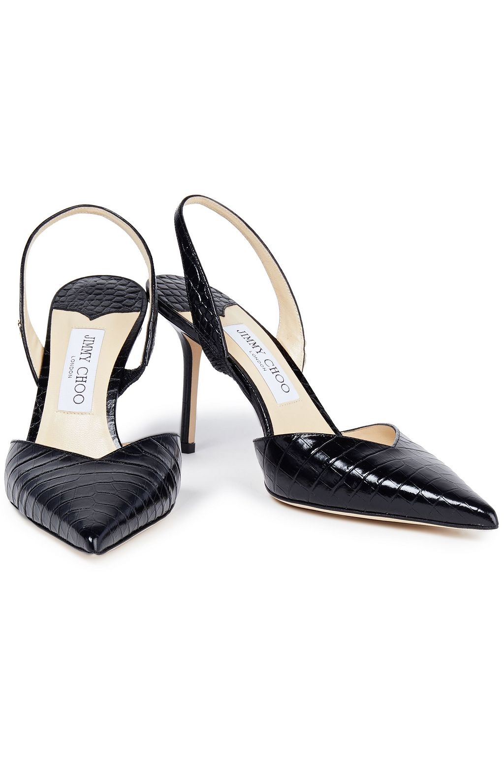 JIMMY CHOO Thandi 85 croc-effect leather slingback pumps