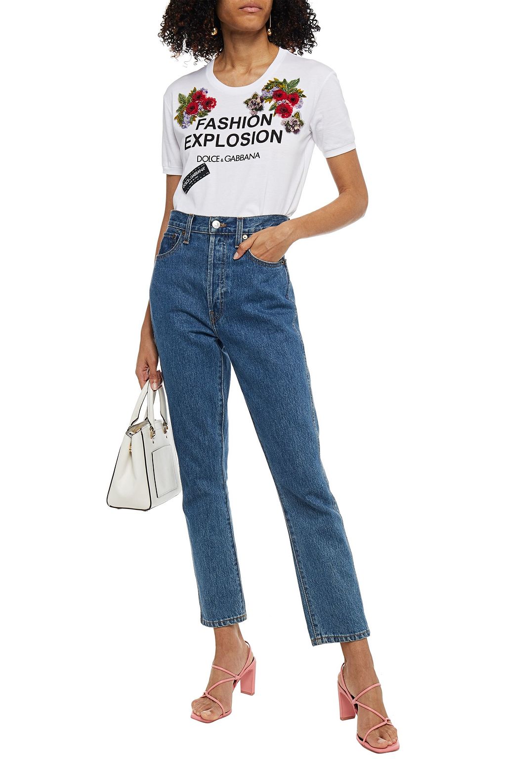 DOLCE&GABBANA Floral-appliquéd printed cotton-jersey T-shirt