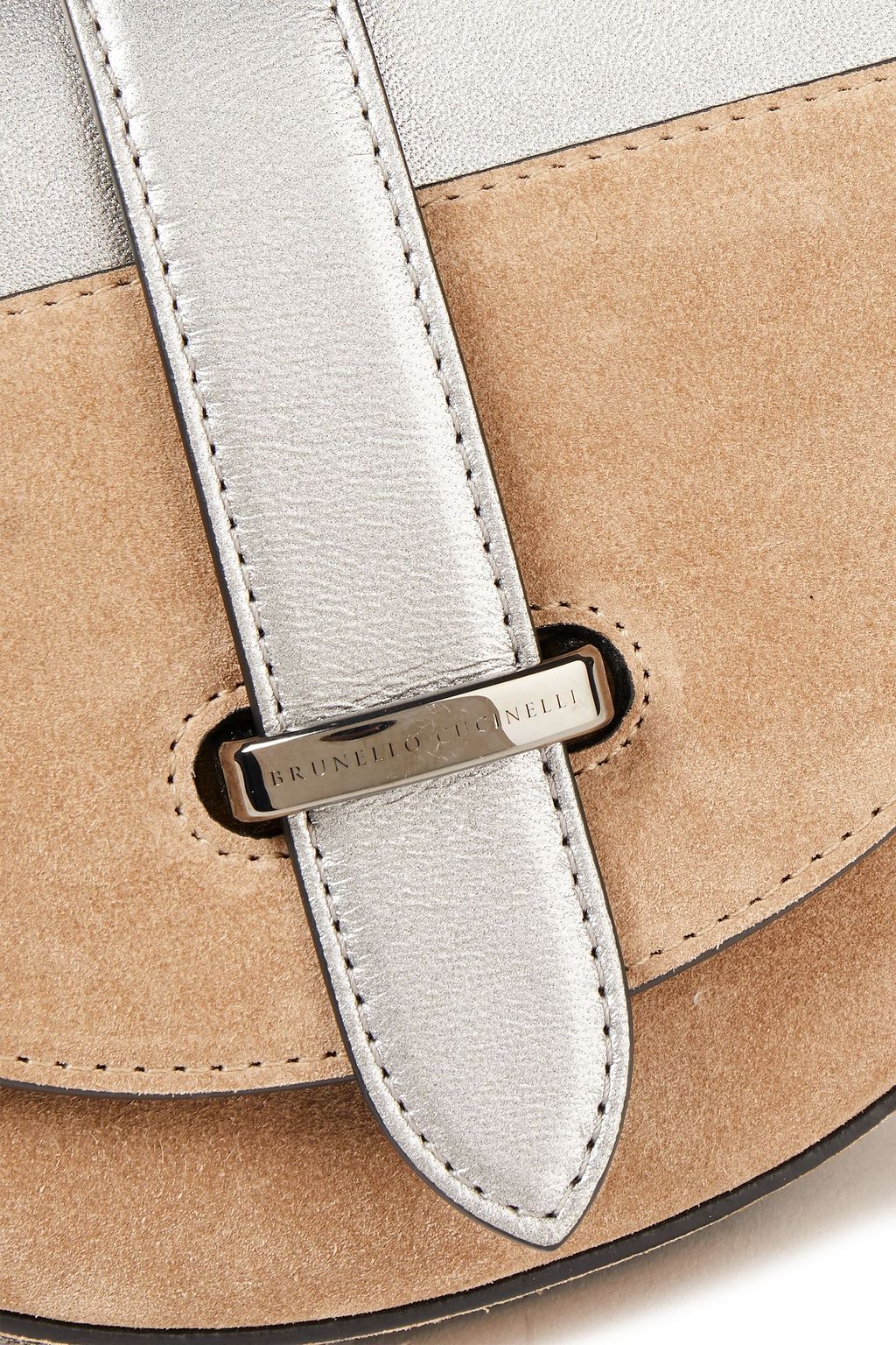 BRUNELLO CUCINELLI Bead-embellished metallic leather and suede shoulder bag
