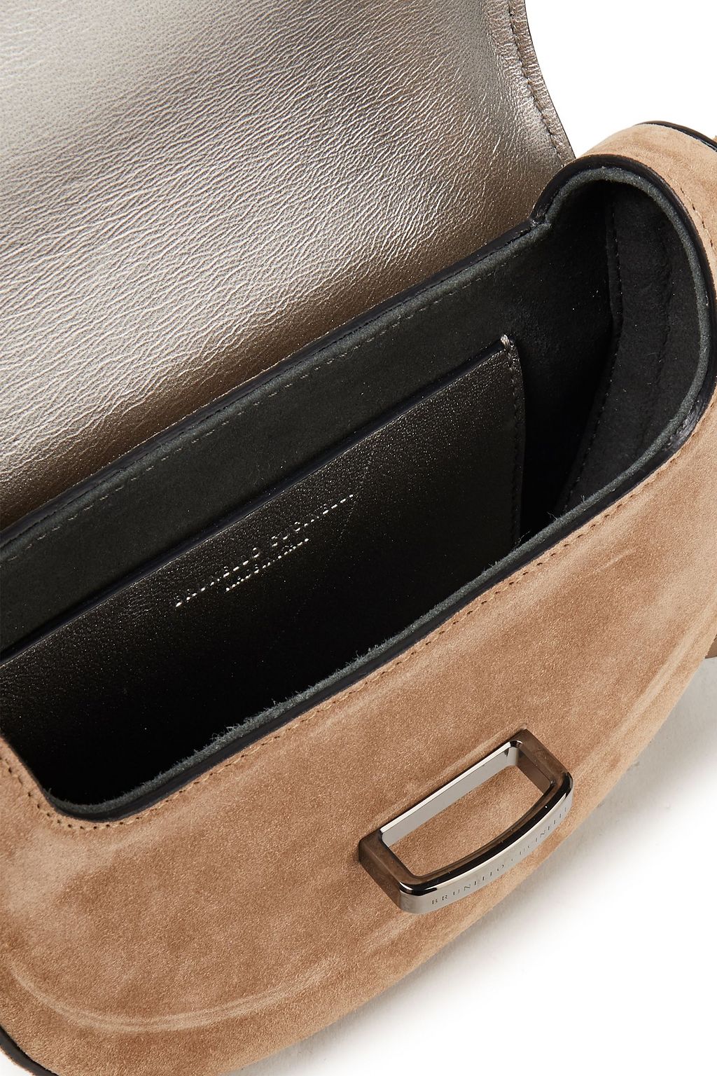 BRUNELLO CUCINELLI Bead-embellished metallic leather and suede shoulder bag