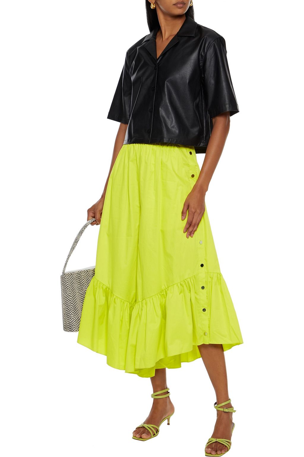 TIBI Ruffled cotton-poplin culottes