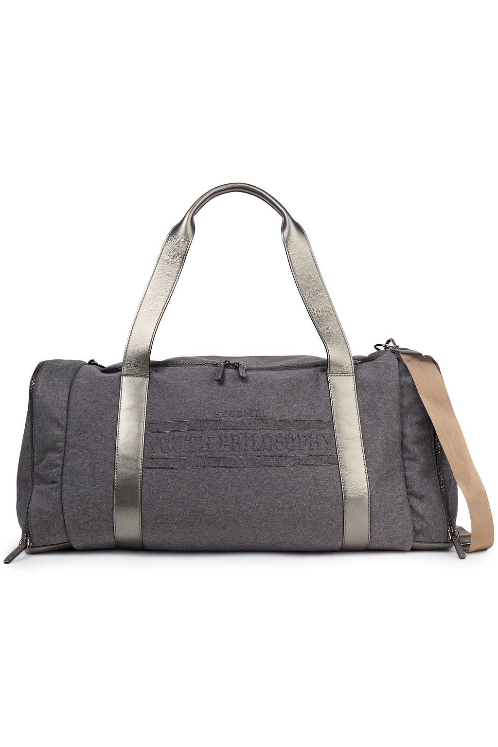 BRUNELLO CUCINELLI Leather-trimmed bead-embellished flannel weekend bag