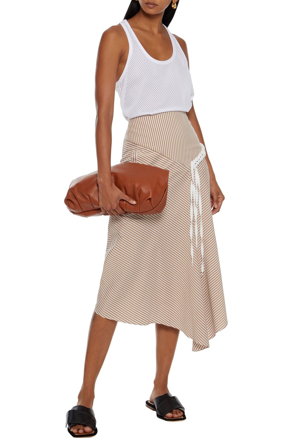 TIBI Kaia asymmetric cotton-blend poplin midi skirt