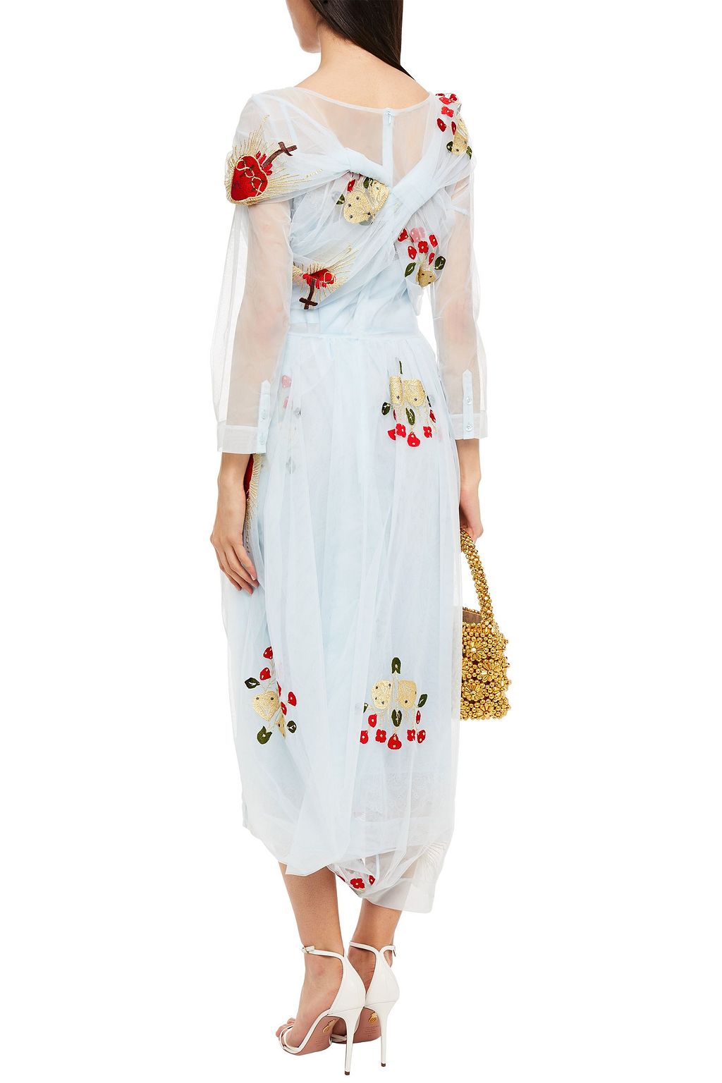 SIMONE ROCHA Draped twisted embroidered tulle midi dress