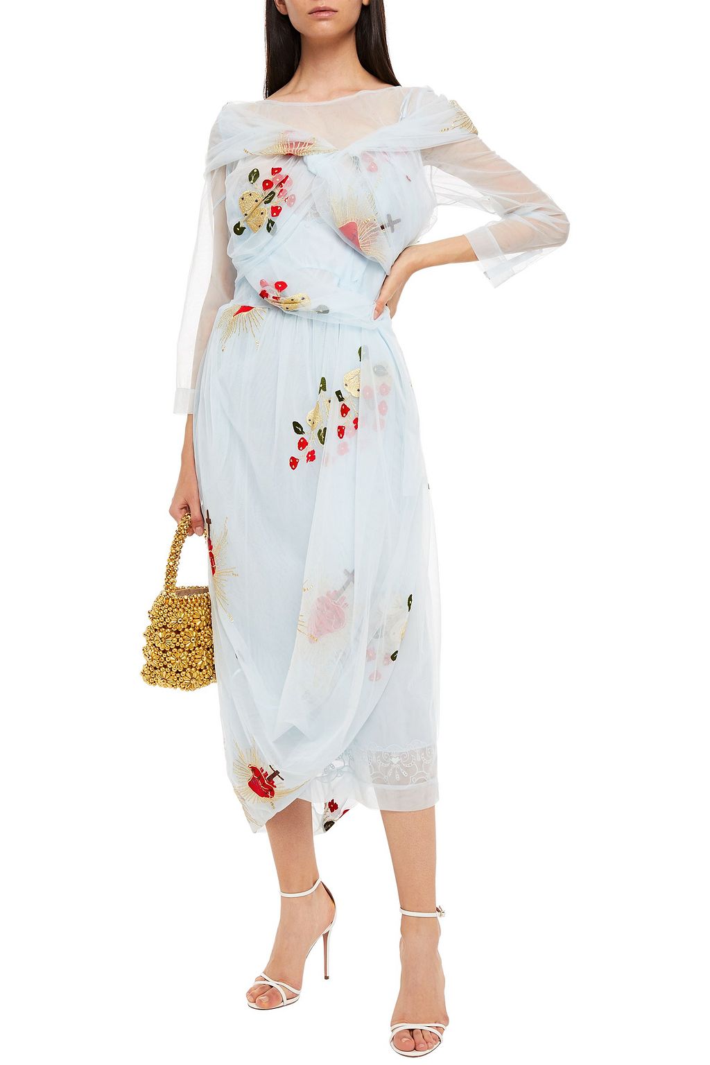 SIMONE ROCHA Draped twisted embroidered tulle midi dress