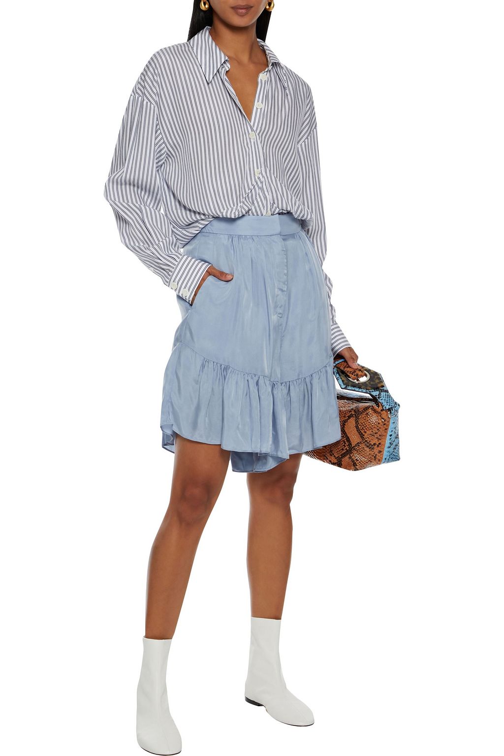TIBI Ruffled satin-twill shorts