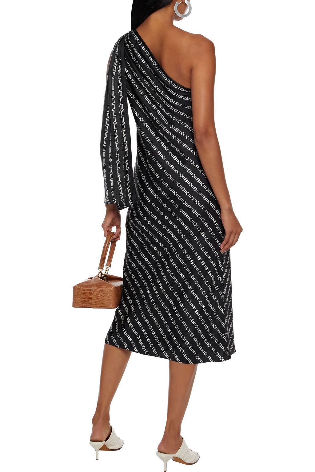 THEORY One-shoulder printed silk-twill midi dress
