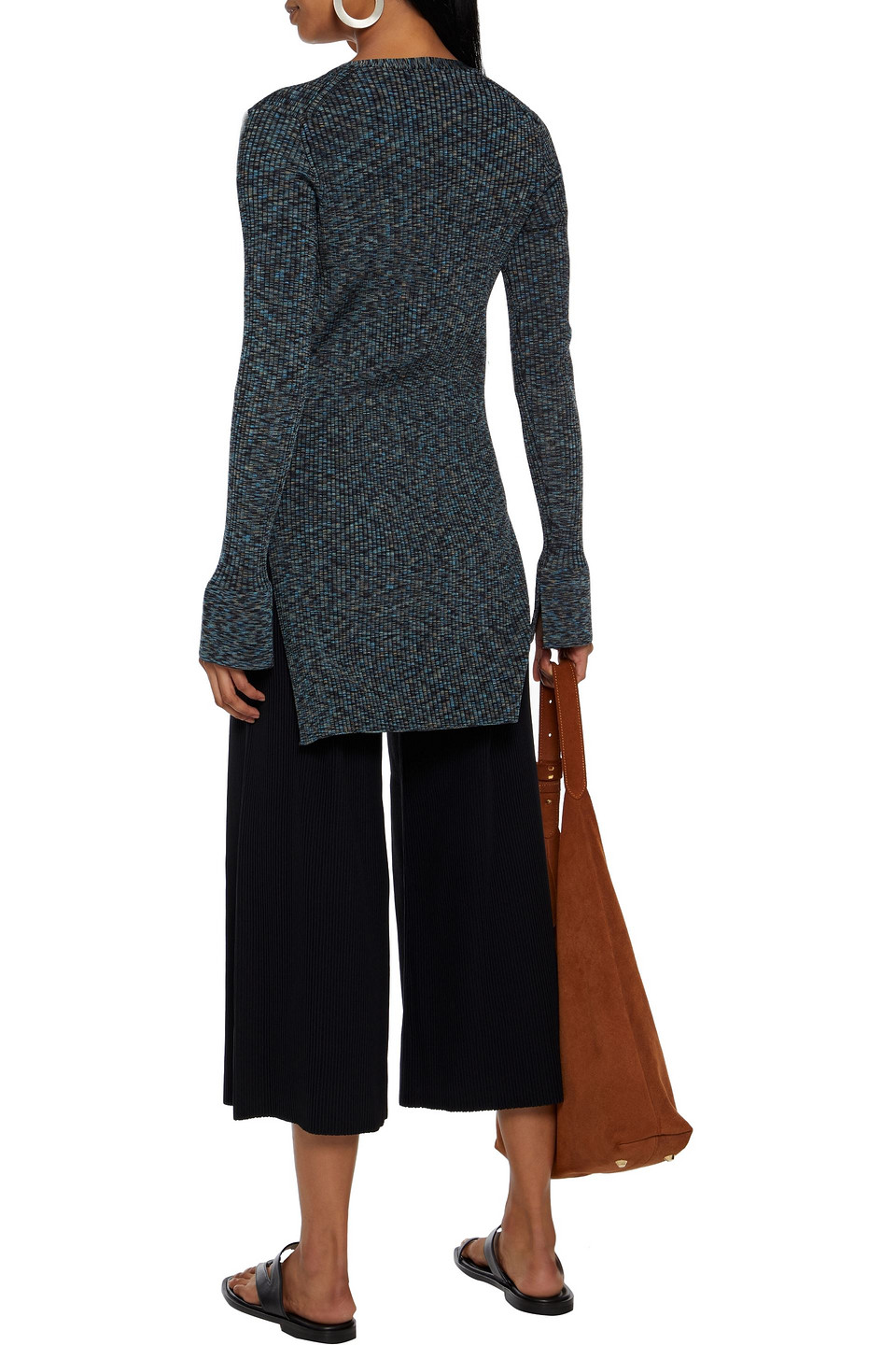  Theory - Melierter Cardigan Aus Rippstrick - Blau - S 