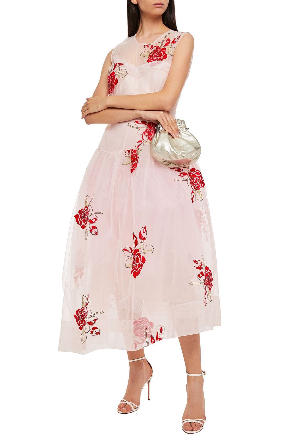 SIMONE ROCHA Embroidered gathered tulle midi dress