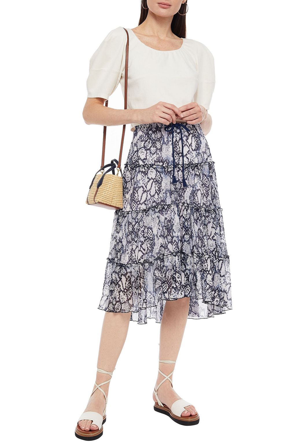 SEE BY CHLOÉ Tiered printed cotton and silk-blend crepon skirt