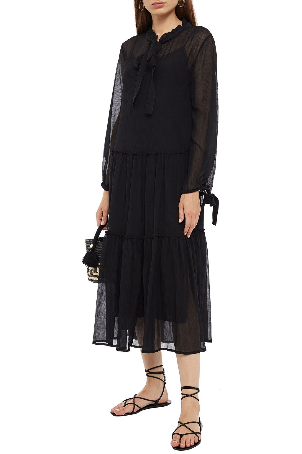 SEE BY CHLOÉ Tiered gathered cotton and silk-blend crepon midi dress