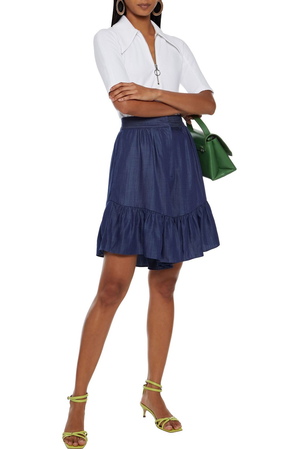 TIBI Ruffled Tencel-chambray shorts