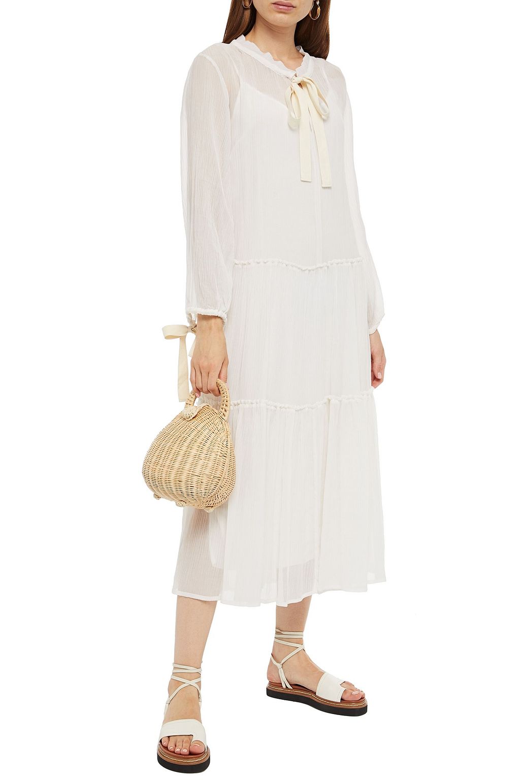 SEE BY CHLOÉ Tiered gathered cotton and silk-blend crepon midi dress