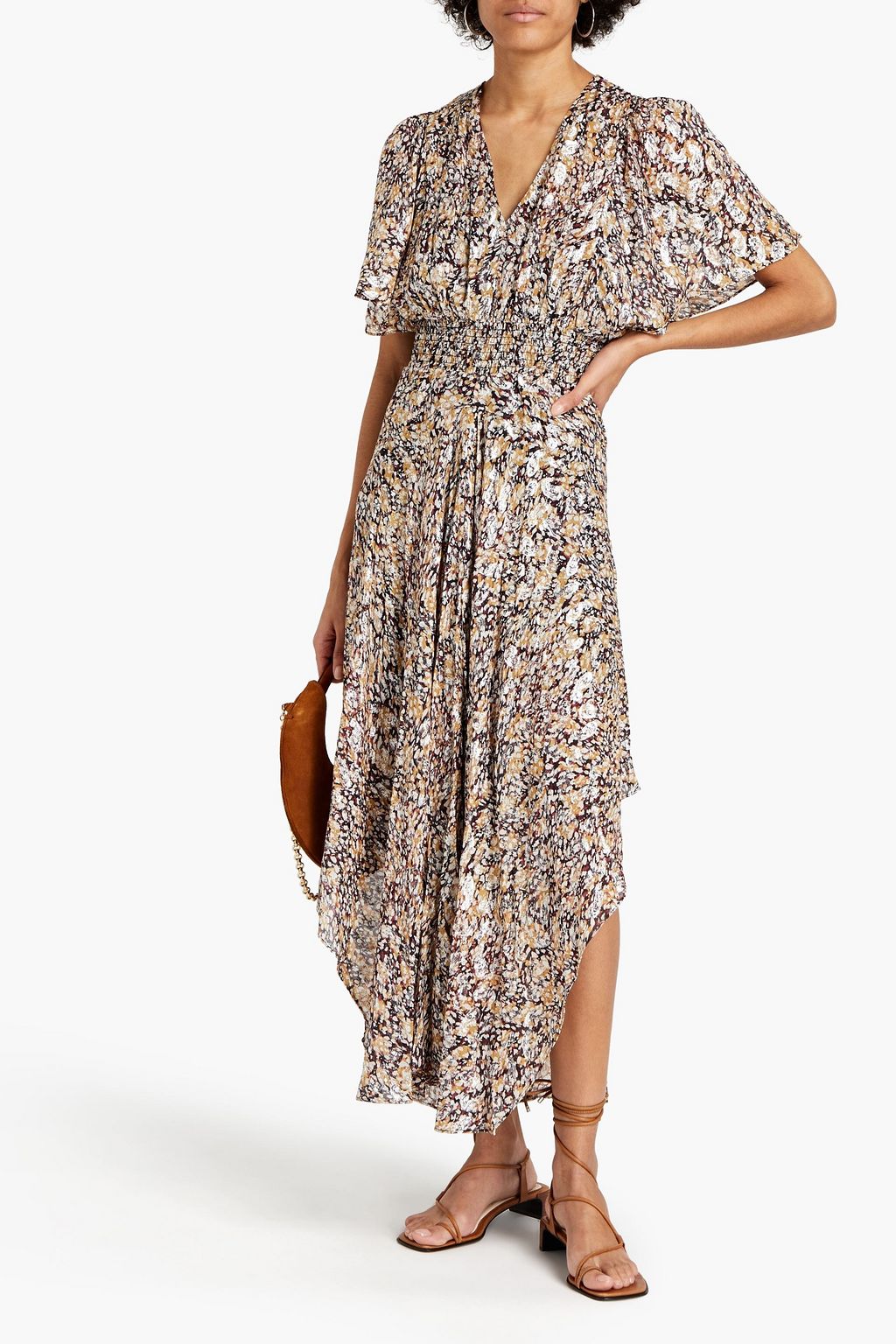 MAJE Gathered metallic fil coupé mini dress