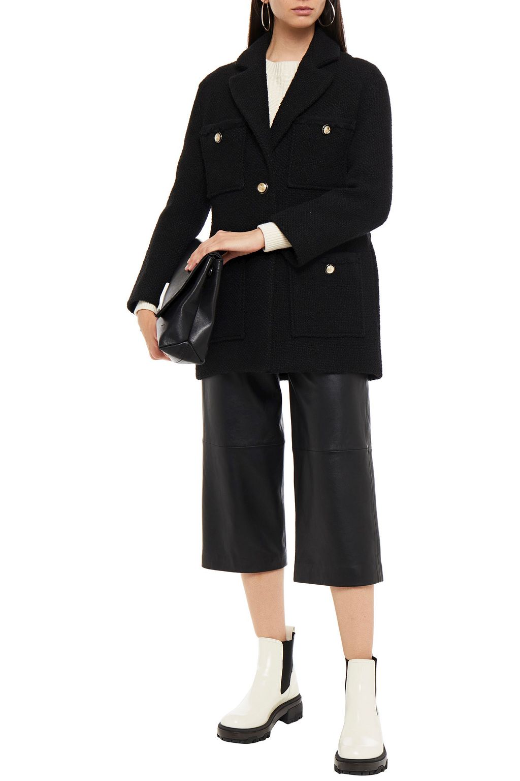 Black Guiliana bouclé coat | MAJE | THE 
