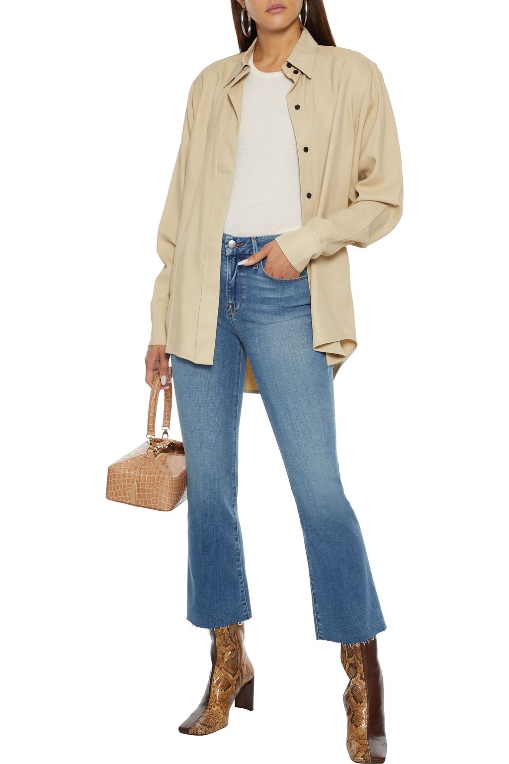 FRAME Le Crop Mini Boot frayed mid-rise bootcut jeans