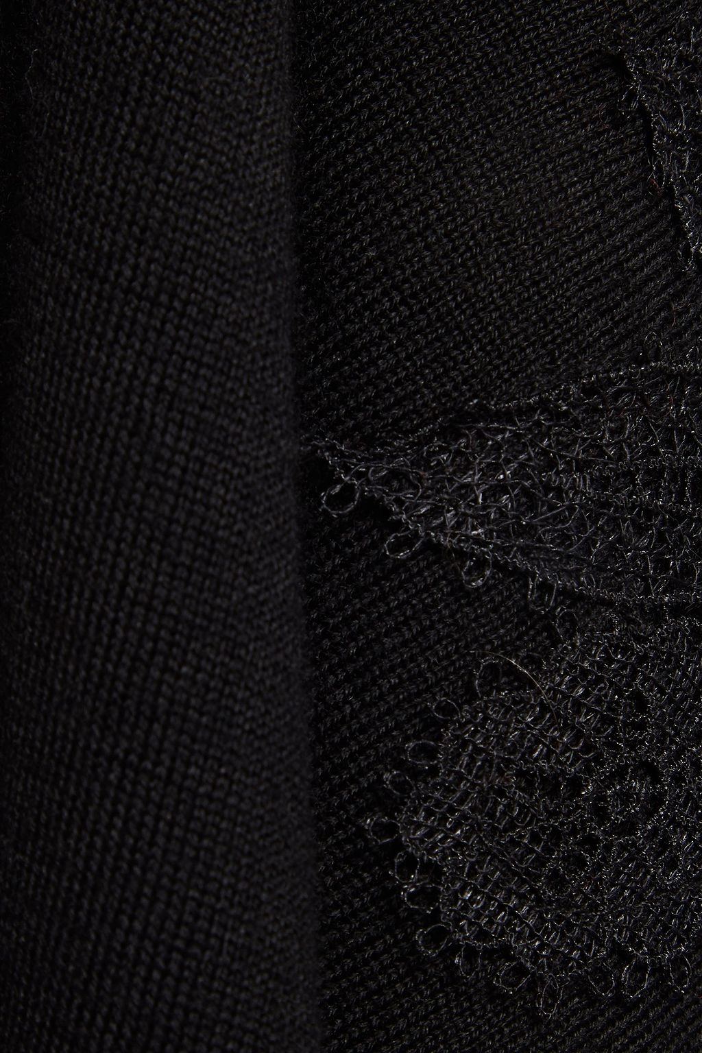 LELA ROSE Guipure lace-paneled wool and silk-blend sweater