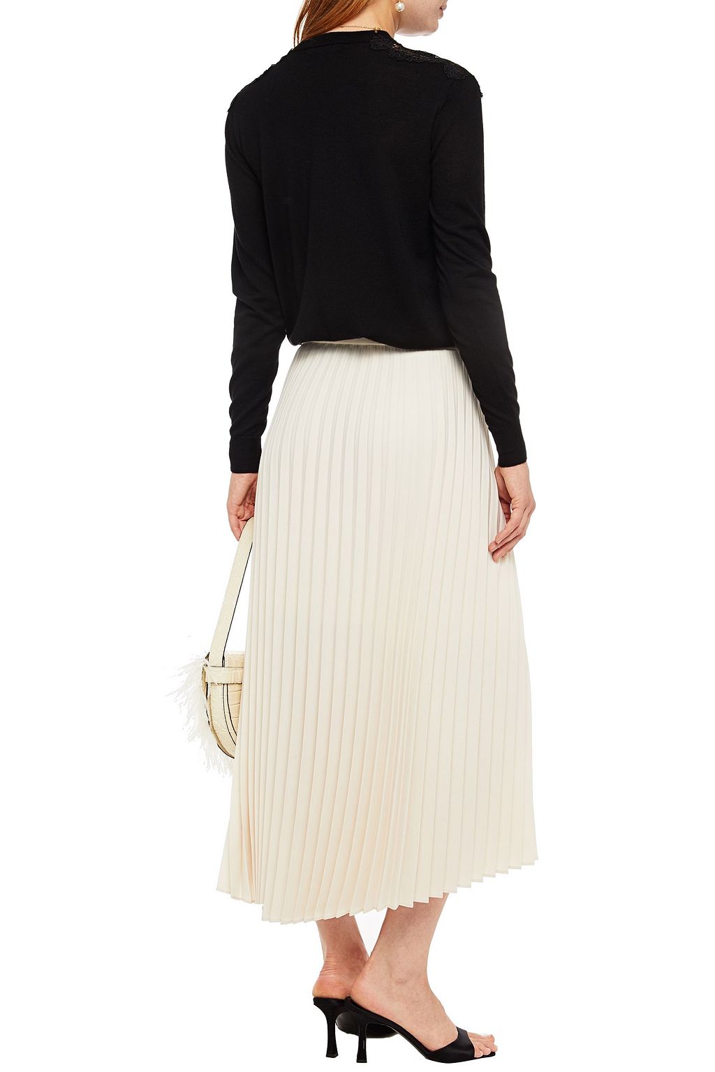LELA ROSE Guipure lace-paneled wool and silk-blend sweater