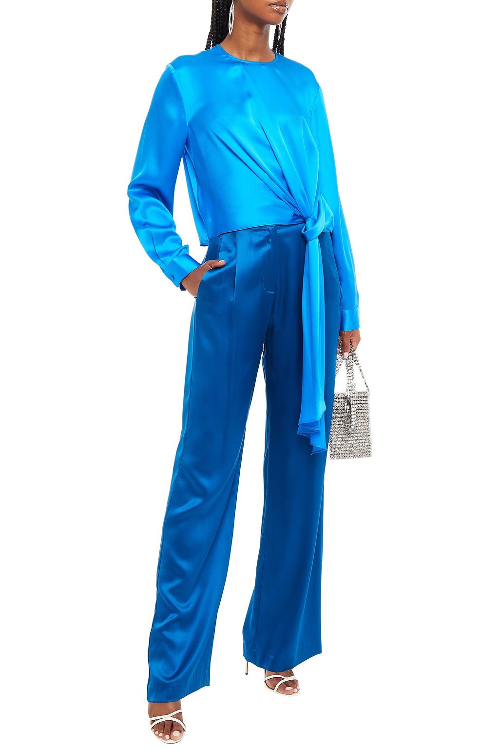 MICHELLE MASON Pleated silk-charmeuse wide-leg pants