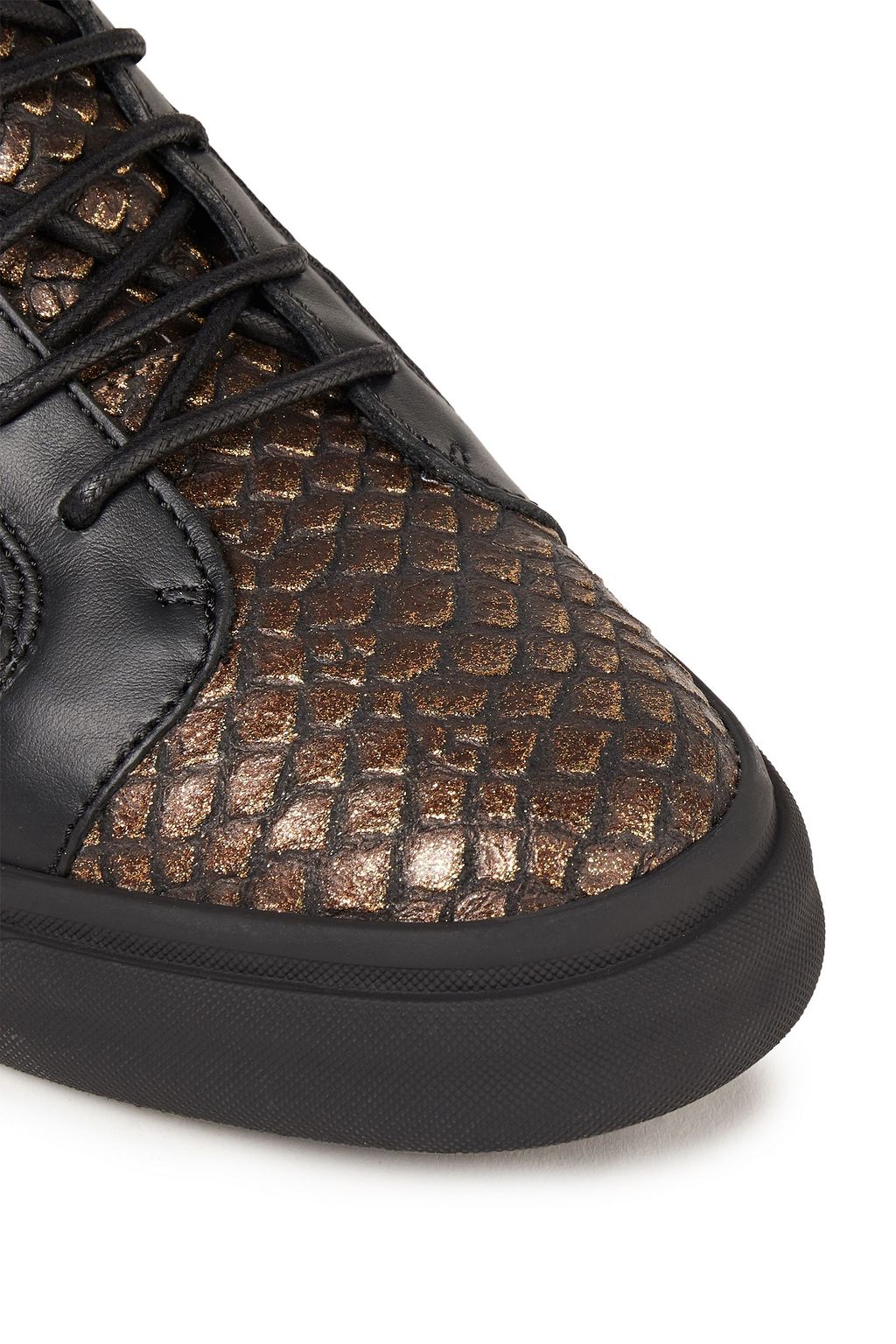 GIUSEPPE ZANOTTI Metallic snake-effect leather high-top sneakers