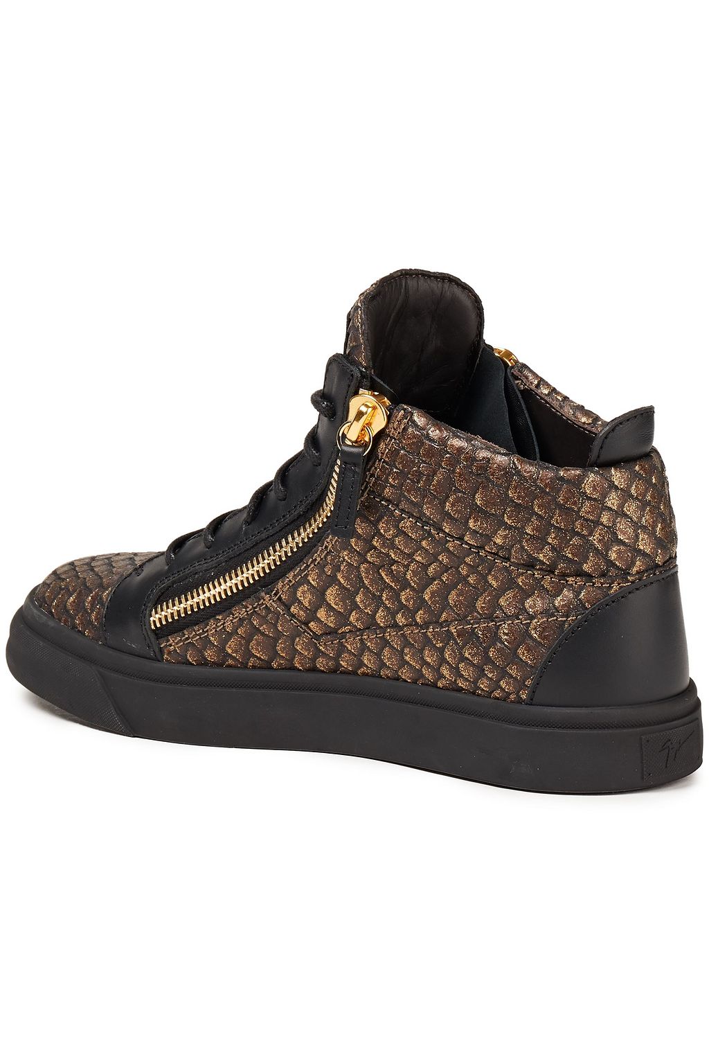 GIUSEPPE ZANOTTI Metallic snake-effect leather high-top sneakers