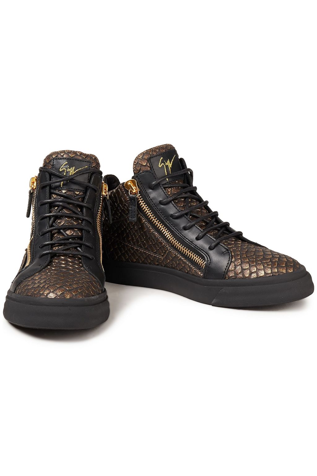 GIUSEPPE ZANOTTI Metallic snake-effect leather high-top sneakers