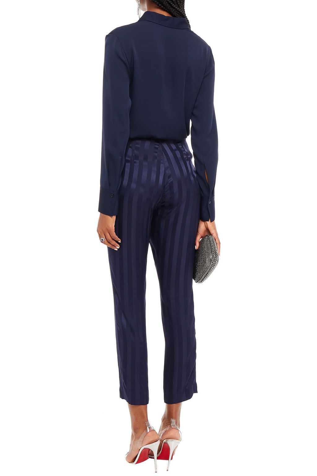 MICHELLE MASON Wrap-effect silk-jacquard slim-leg pants