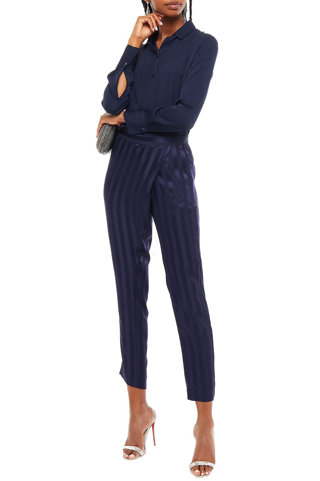 MICHELLE MASON Wrap-effect silk-jacquard slim-leg pants