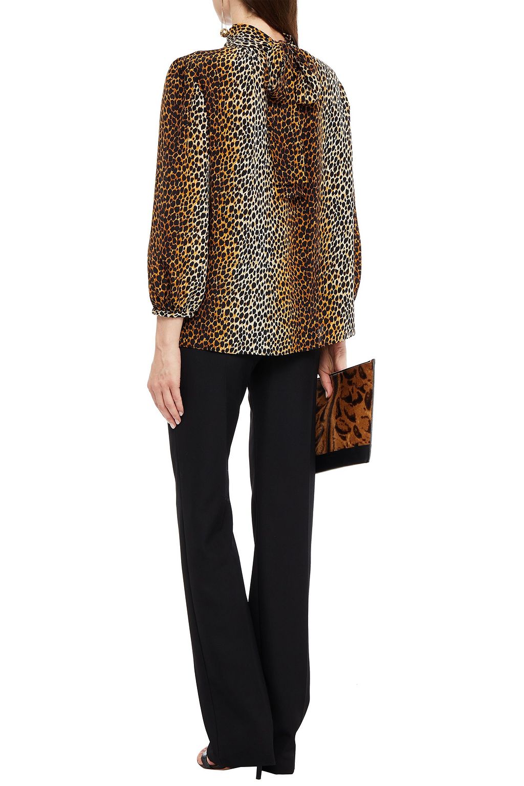 DOLCE&GABBANA Pussy-bow leopard-print silk crepe de chine blouse