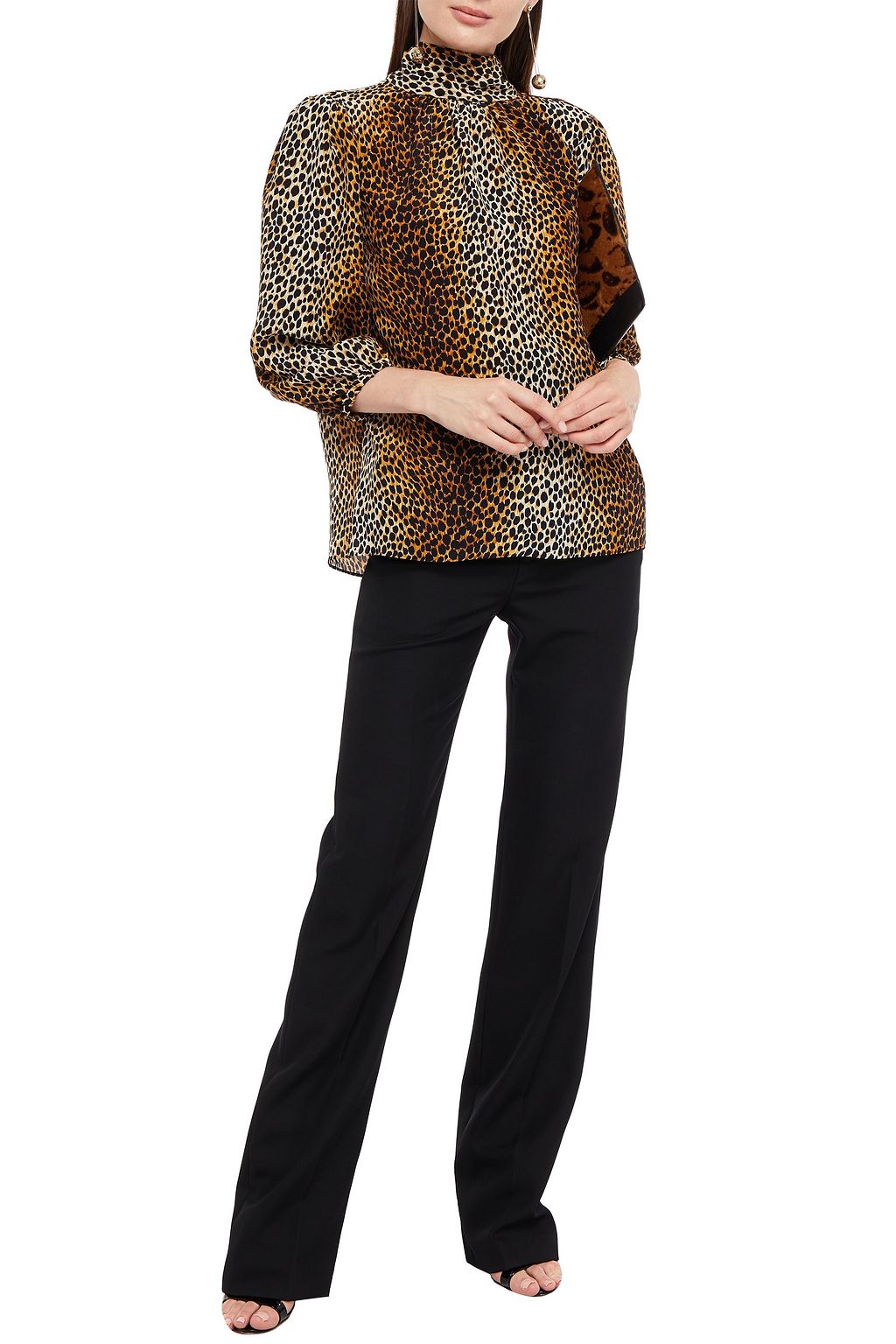 DOLCE&GABBANA Pussy-bow leopard-print silk crepe de chine blouse
