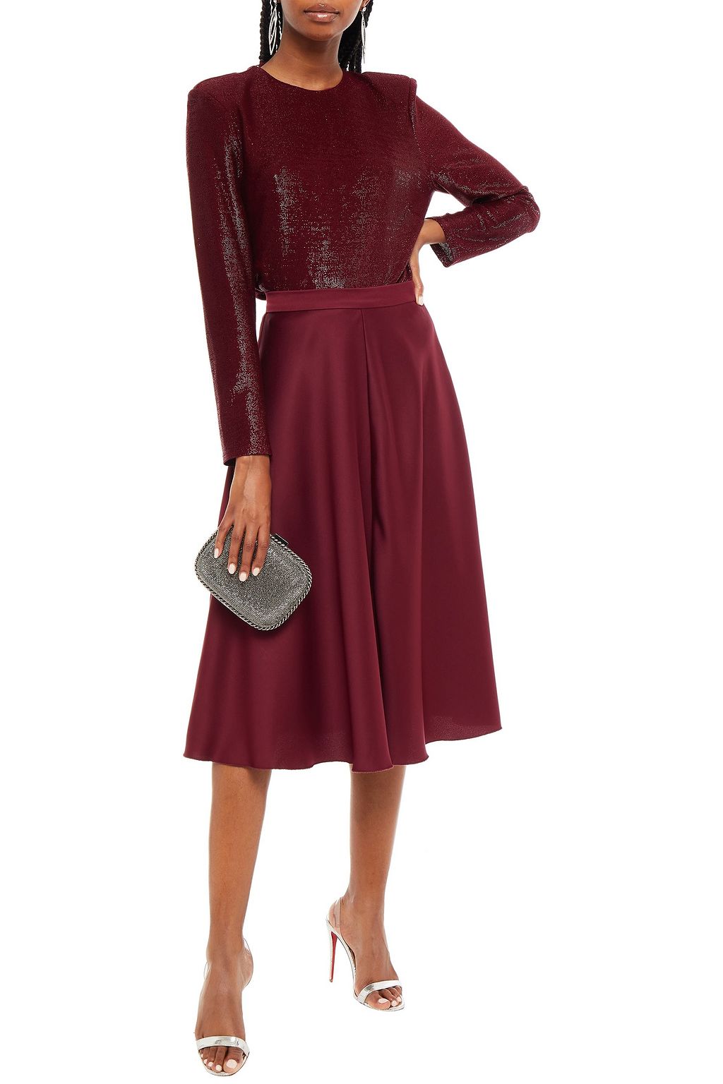 MICHELLE MASON Open-back crystal-trimmed metallic stretch-jersey top