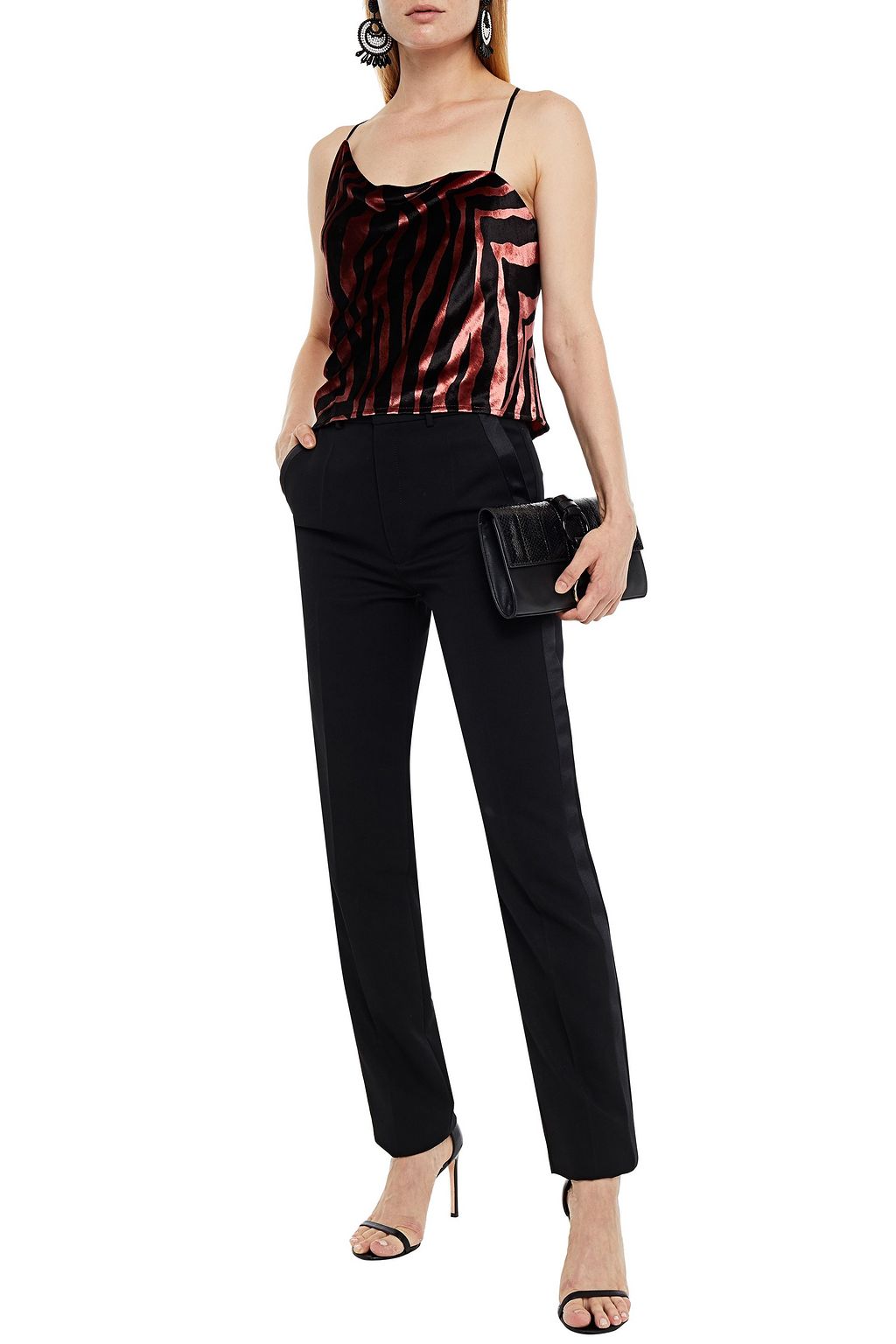 MICHELLE MASON Asymmetric draped zebra-print velvet camisole