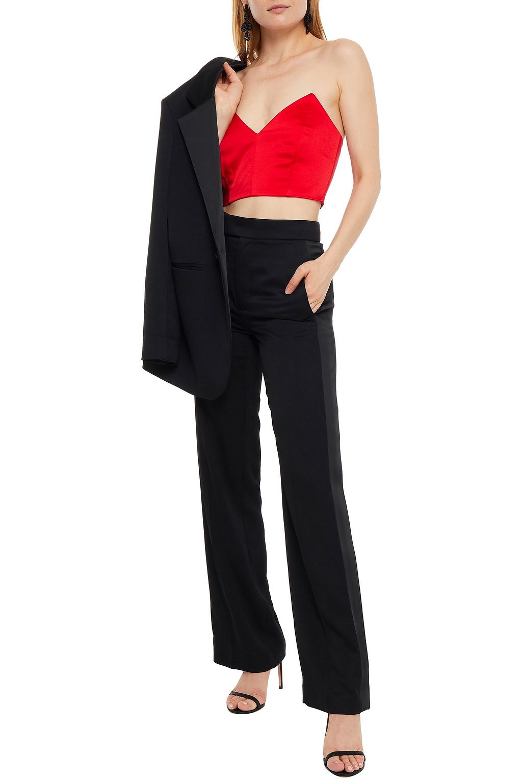 MICHELLE MASON Cropped silk-charmeuse bustier top
