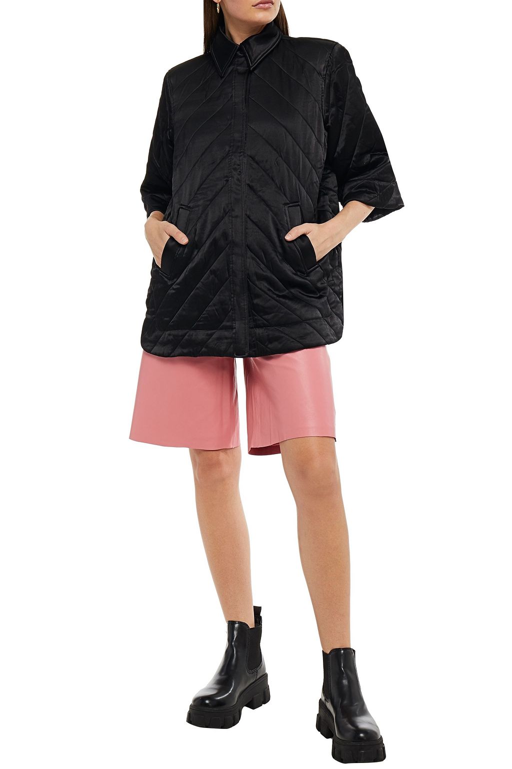 GANNI Quilted satin jacket