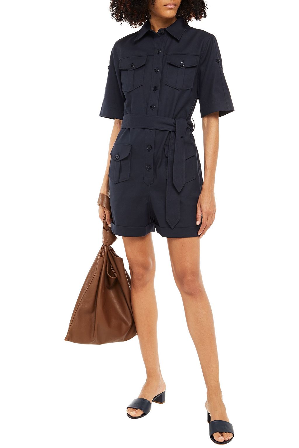 EQUIPMENT Belted cotton-blend twill playsuit