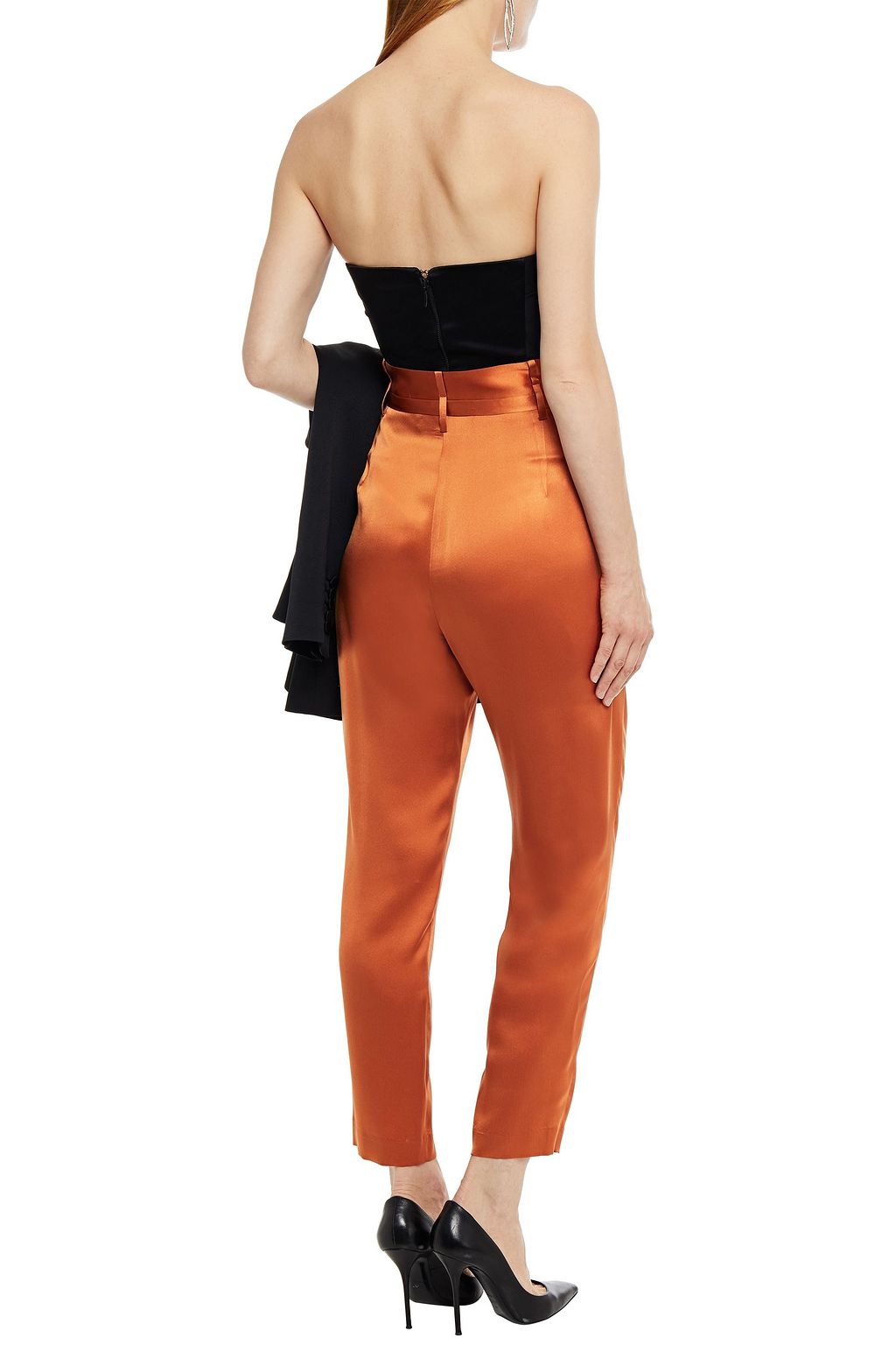 MICHELLE MASON Belted pleated silk-charmeuse tapered pants