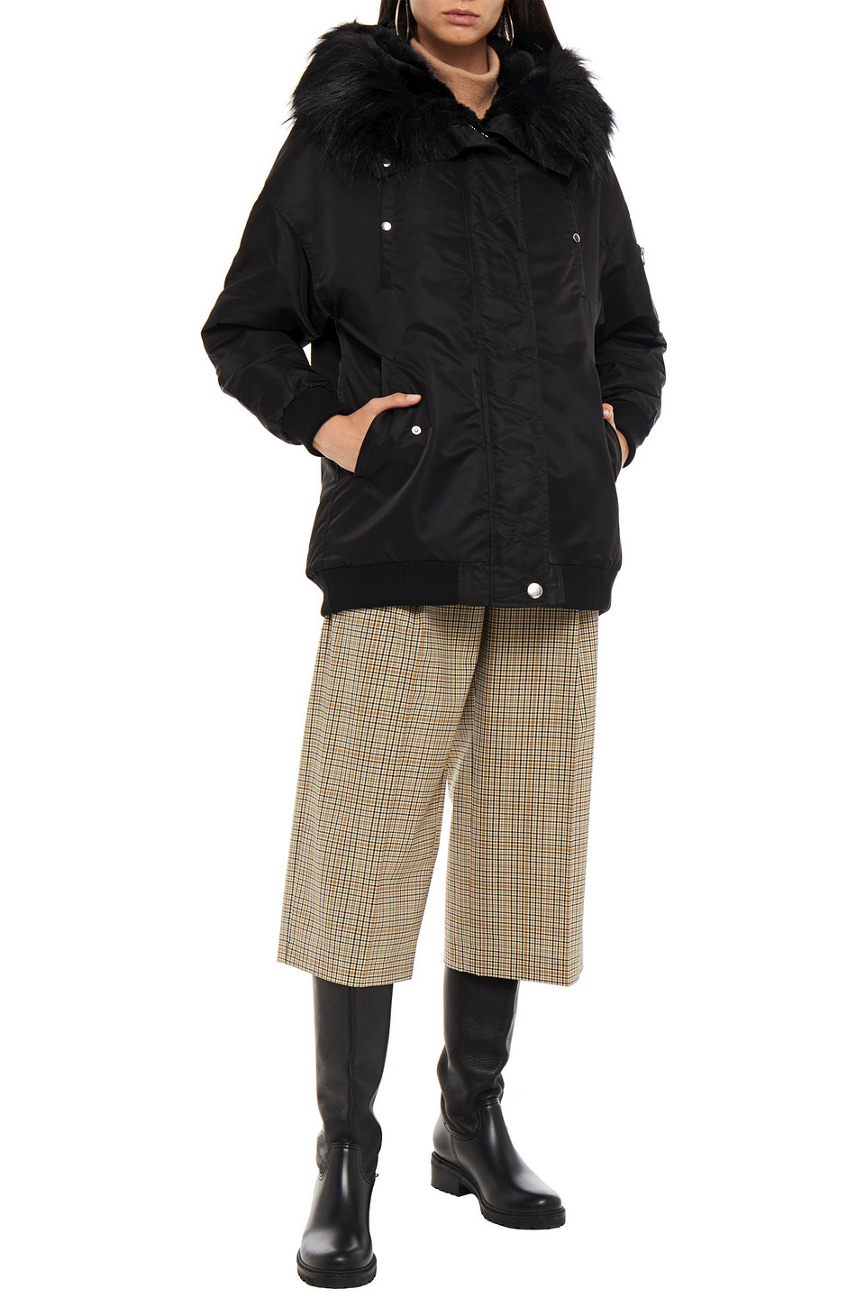 Maje Gerone Faux Fur-lined Shell Hooded Coat In Black