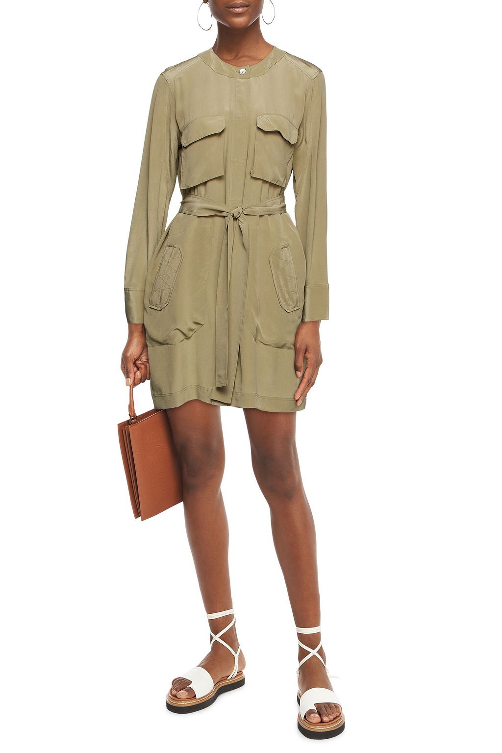 EQUIPMENT Belted silk crepe de chine mini dress
