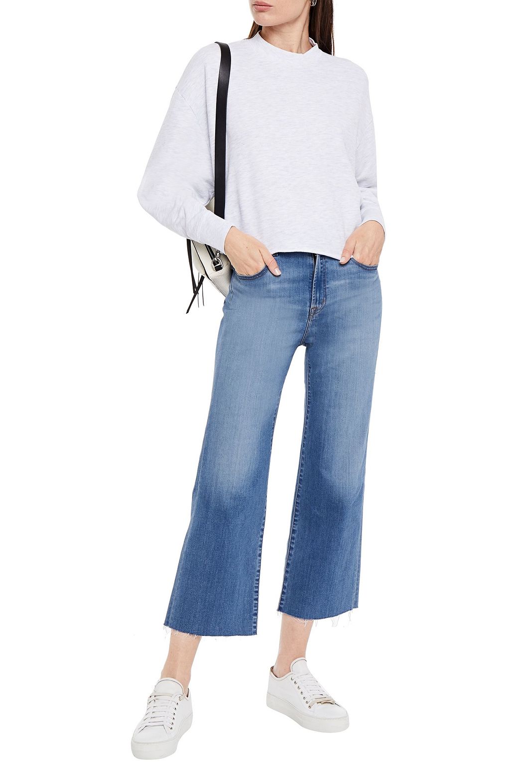 J BRAND Cropped mélange French cotton-blend terry sweatshirt