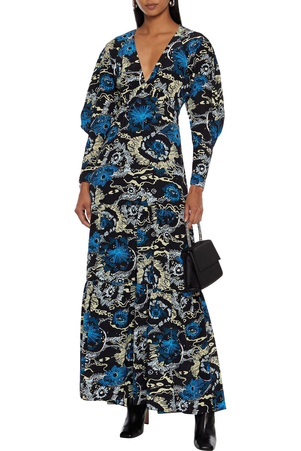 A.L.C. Gwyneth gathered printed silk crepe de chine maxi dress