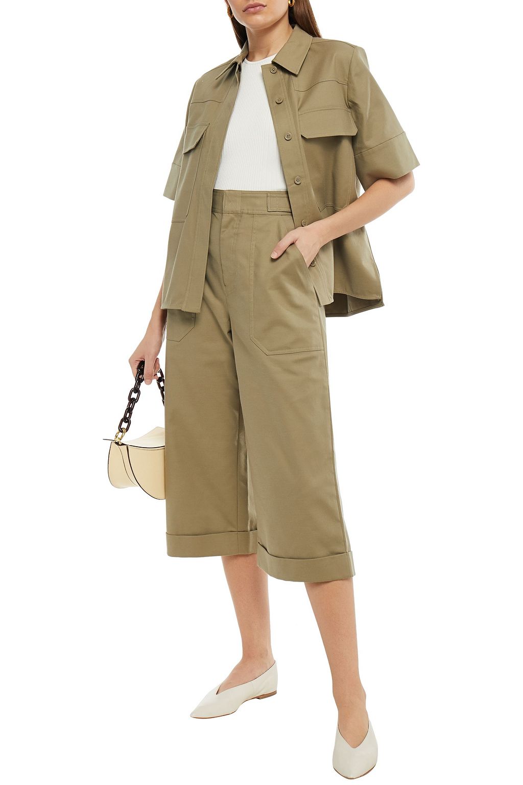 EQUIPMENT Cropped cotton-blend twill wide-leg pants