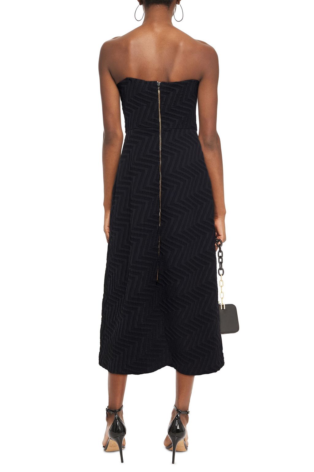 ROLAND MOURET Saranda strapless pleated jacquard midi dress