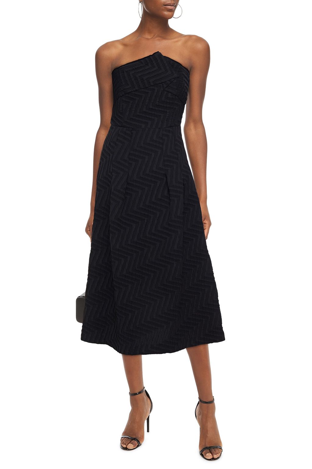 ROLAND MOURET Saranda strapless pleated jacquard midi dress