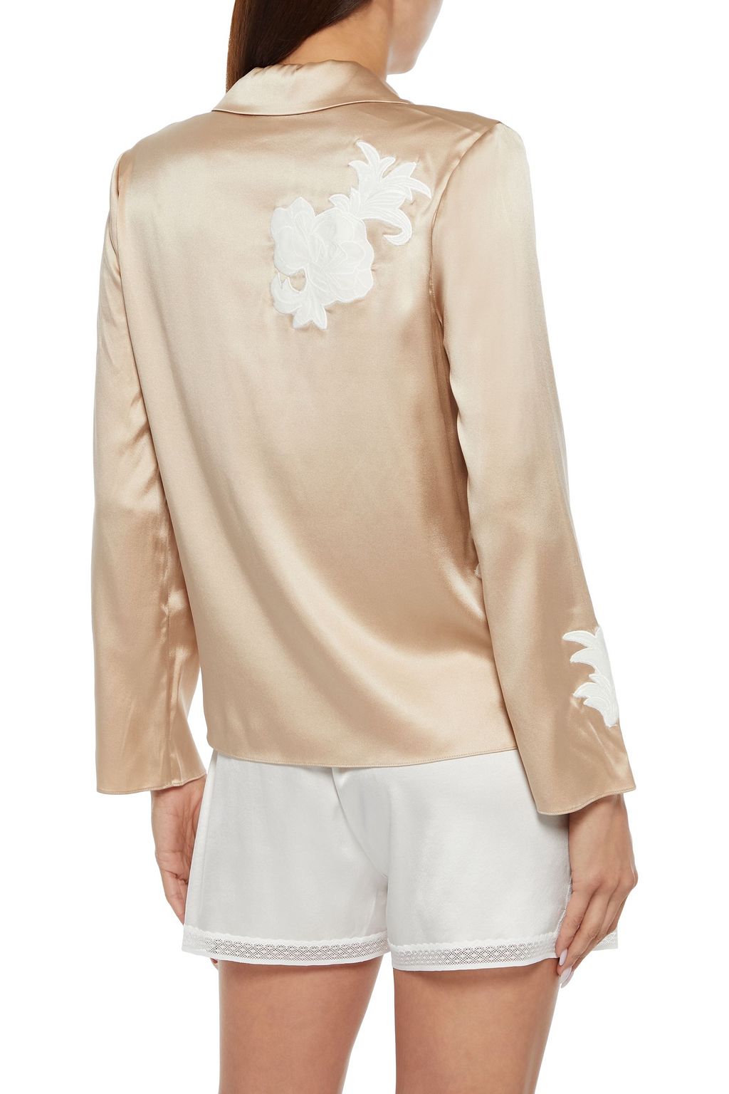 MYLA Primrose Hill appliquéd stretch-silk satin pajama top
