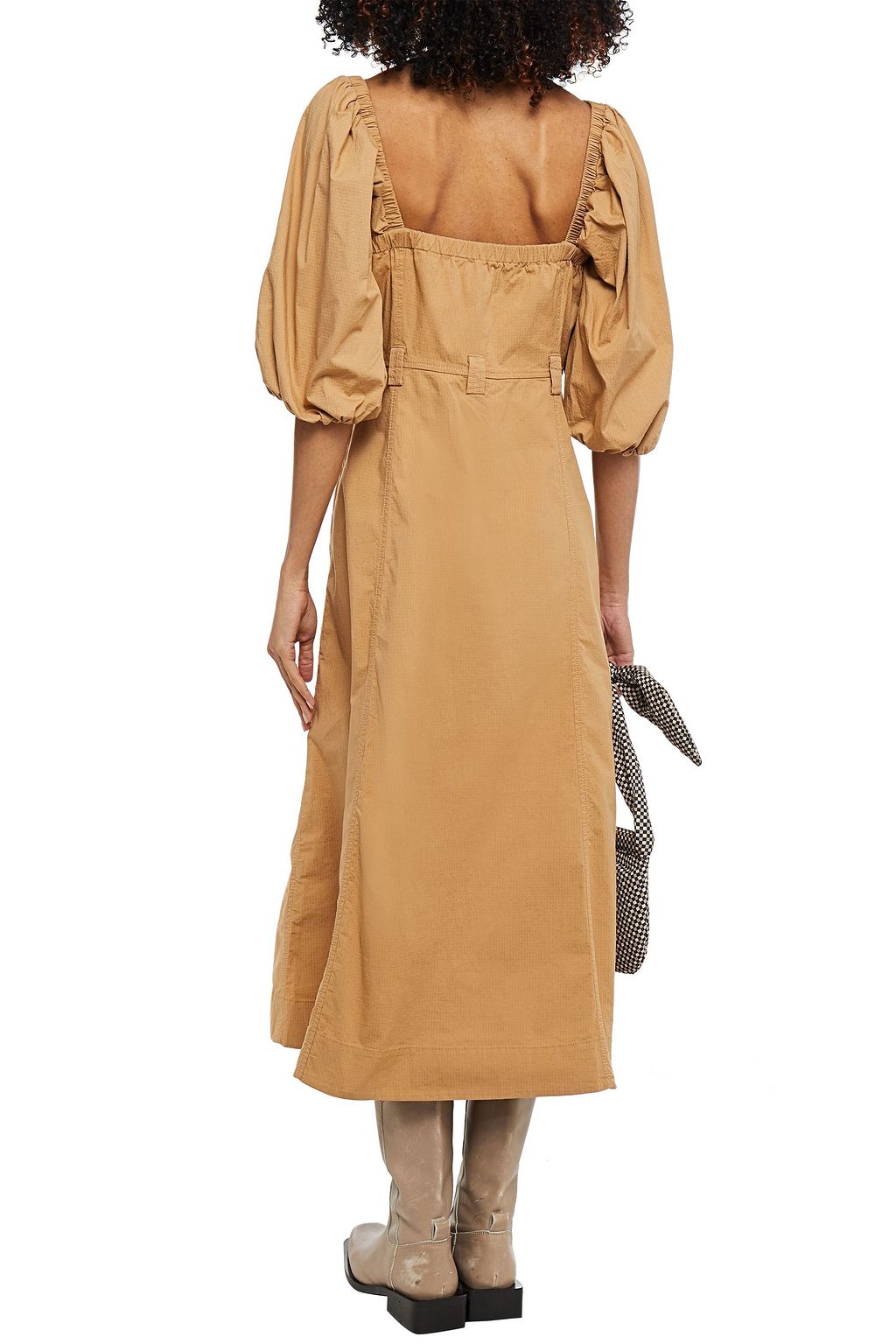 GANNI Gathered cotton-blend midi dress