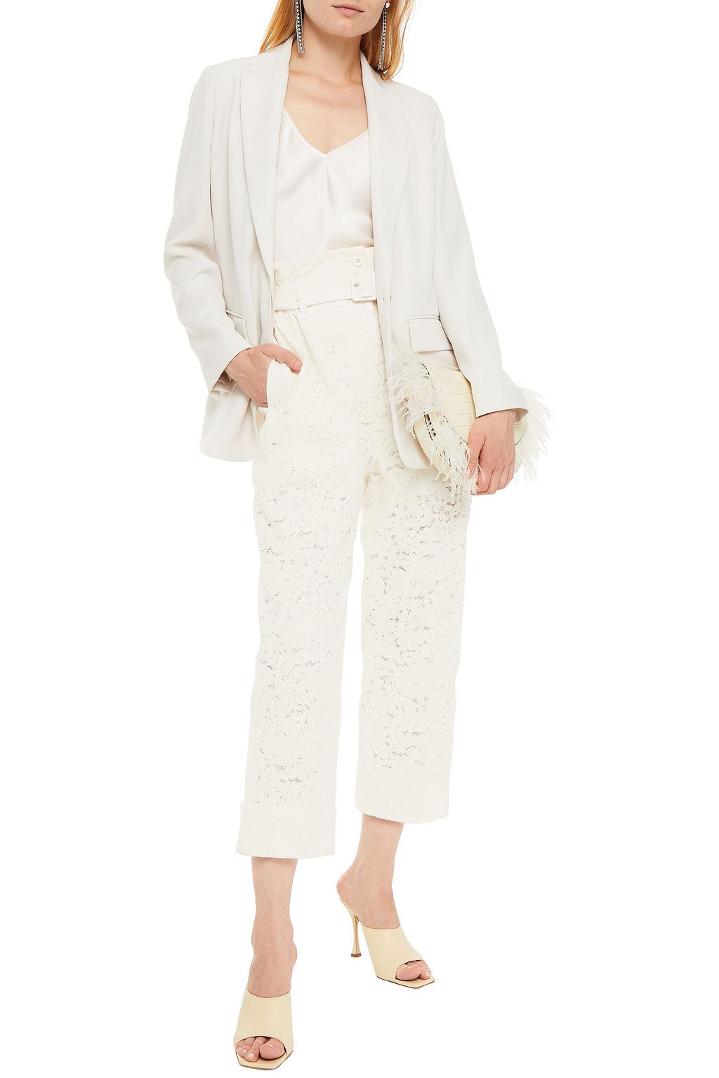 SIMONE ROCHA Cropped belted gathered corded lace straight-leg pants