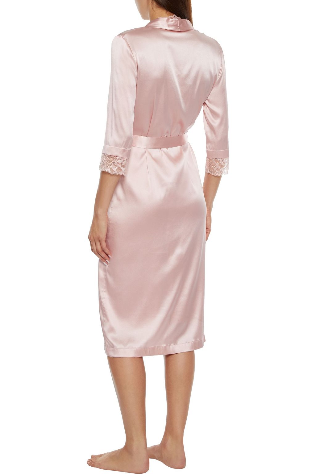 LA PERLA Adele lace-trimmed silk-blend satin robe
