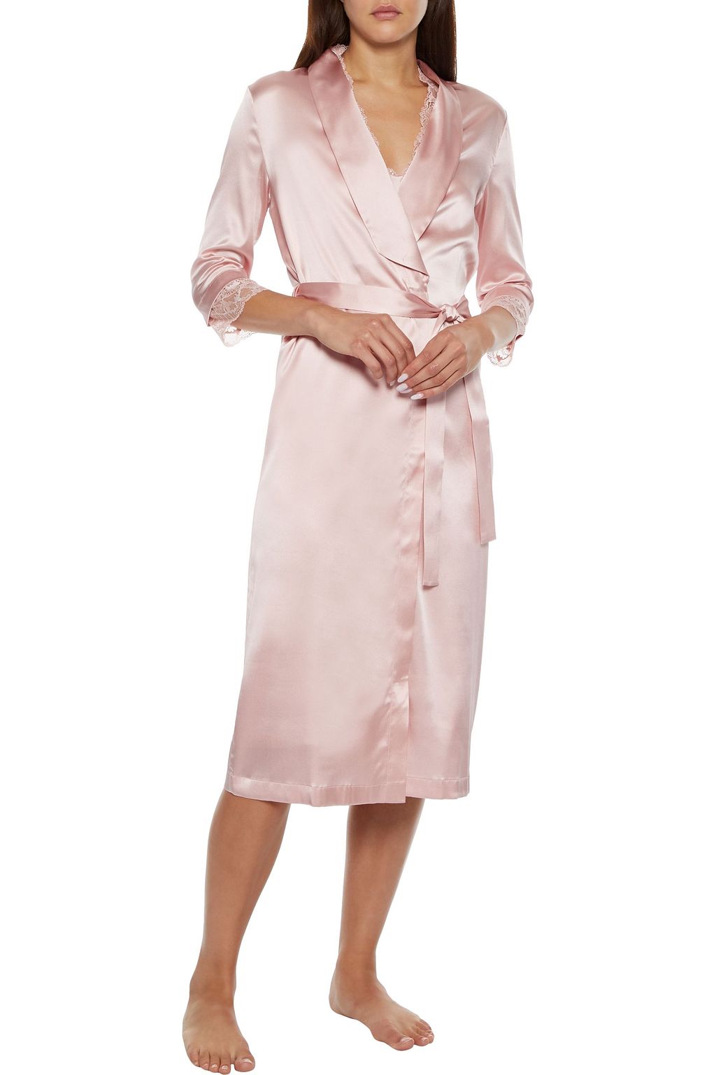 LA PERLA Adele lace-trimmed silk-blend satin robe