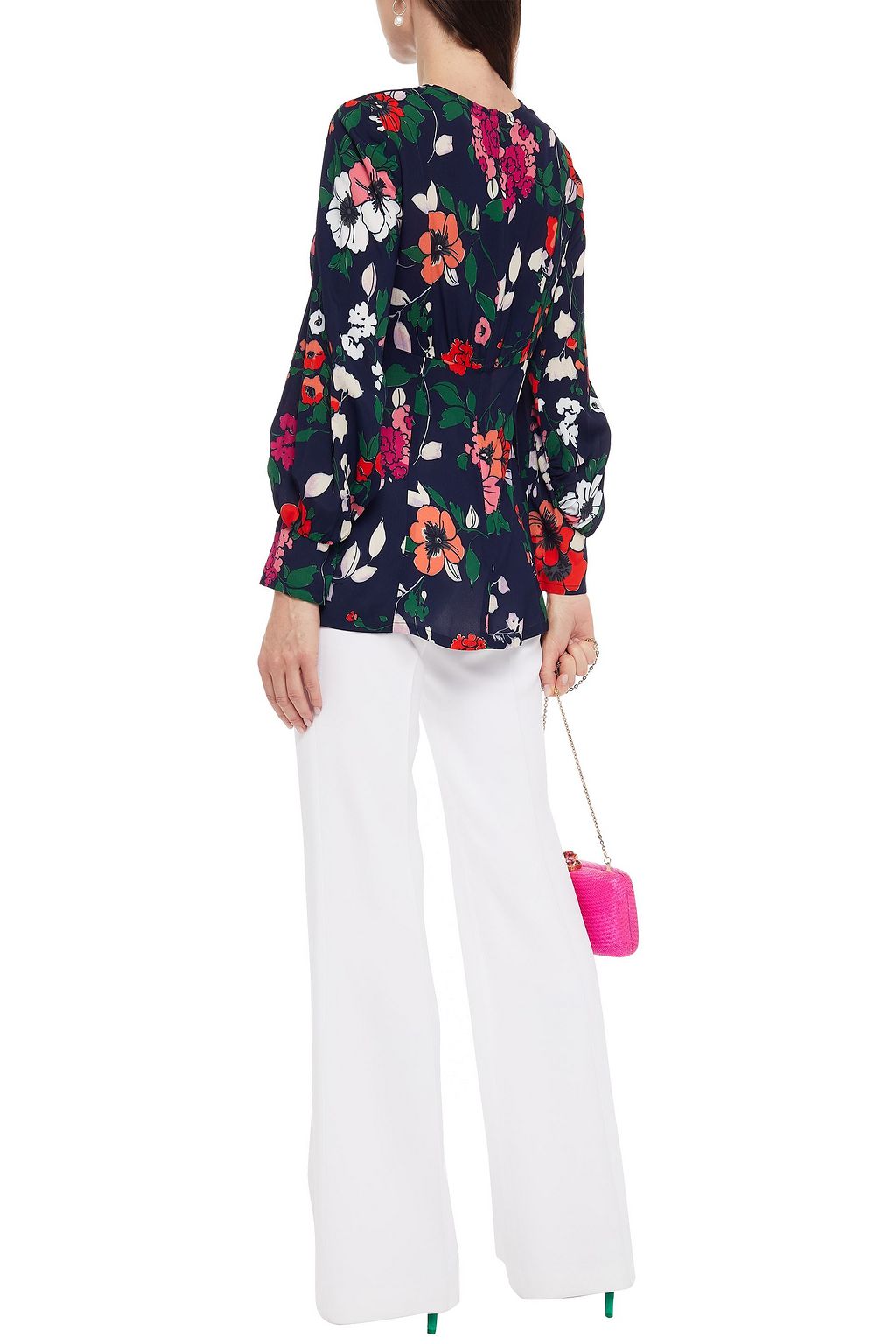 LELA ROSE Floral-print crepe blouse