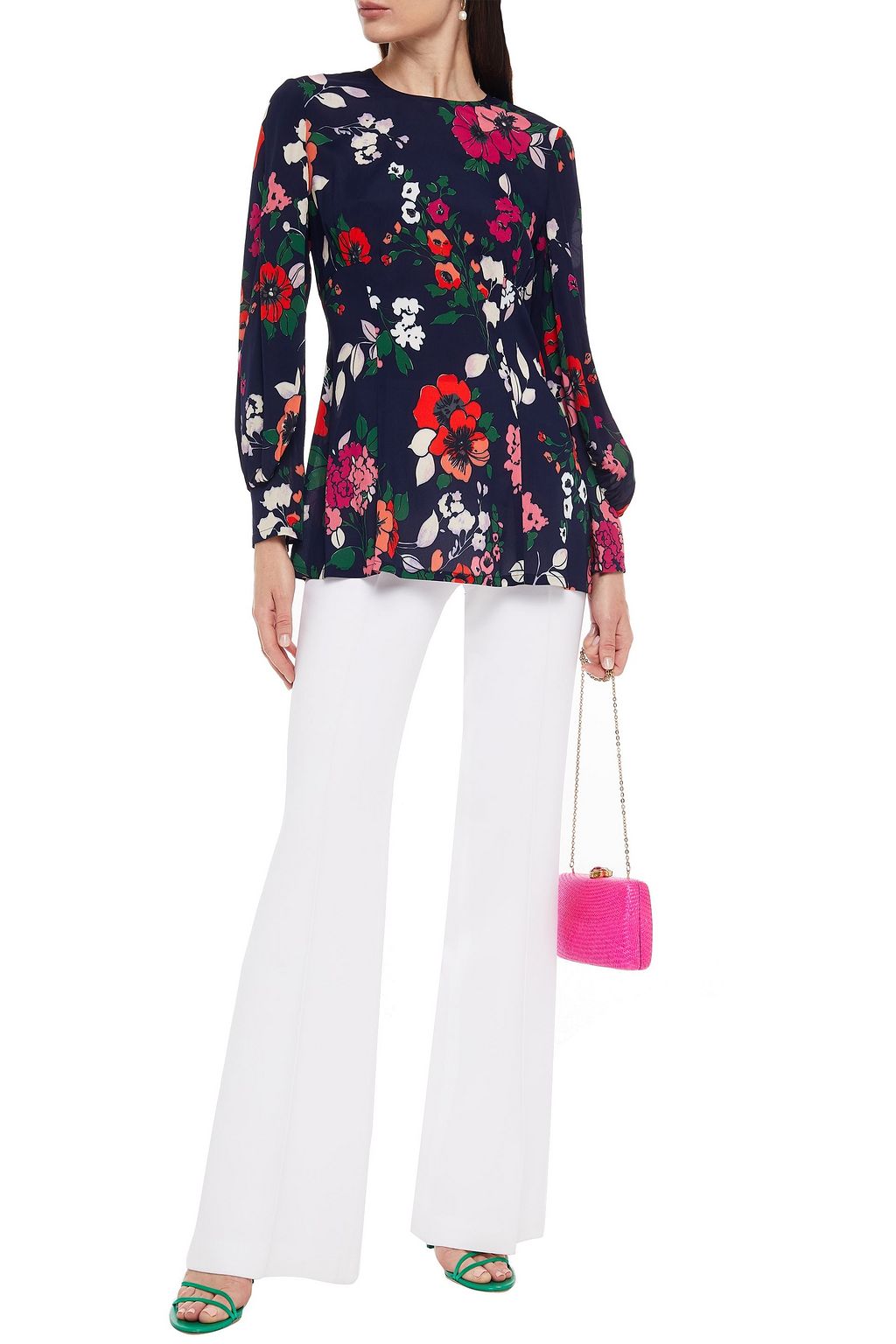 LELA ROSE Floral-print crepe blouse